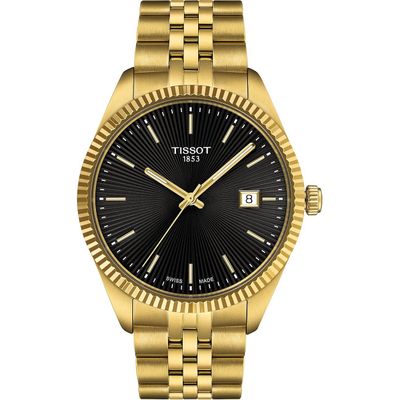 TISSOT goldene Herrenuhr Damenuhr Unisex Ballade  T1564103305100 geriffelte Lünette Quarzwerk