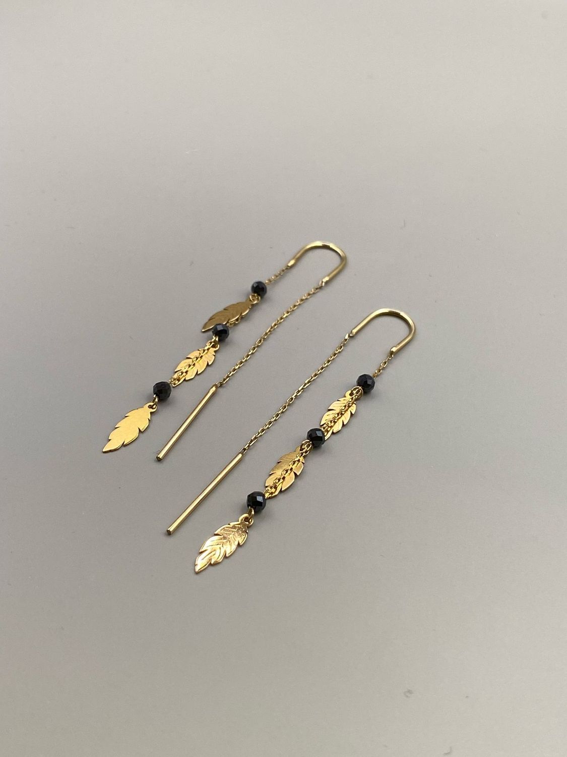 Timeless Goldohrringe Durchzieher Ohrhänger zum durchziehen mit Blätter Gold 585 Gold 14 Karat Echtschmuck TON221A47765