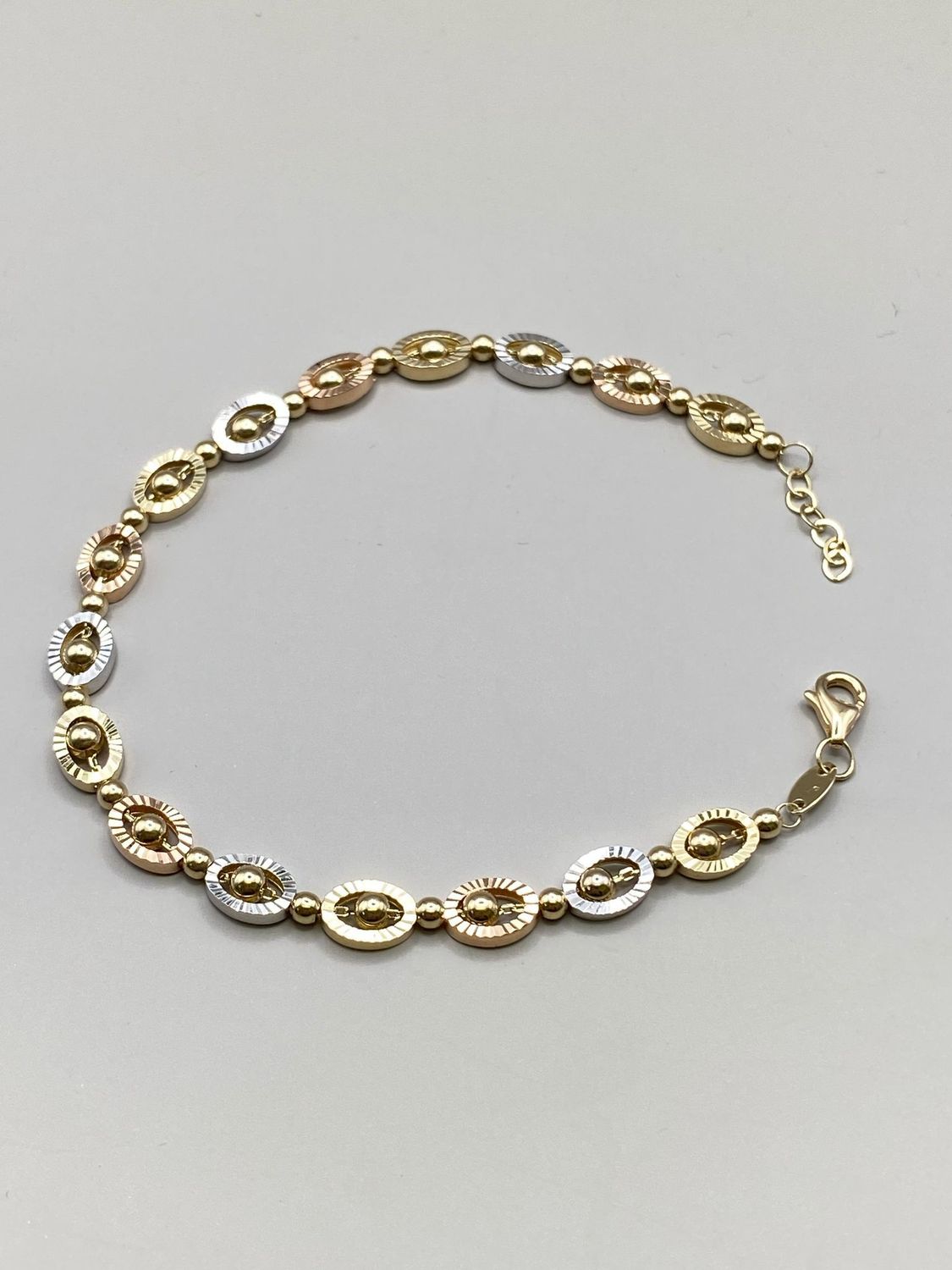Armband Damen 3-farbig Gelbgold Weissgold Rosegold in 585 Echtgold 17cm verstellbar mit Verlängerung