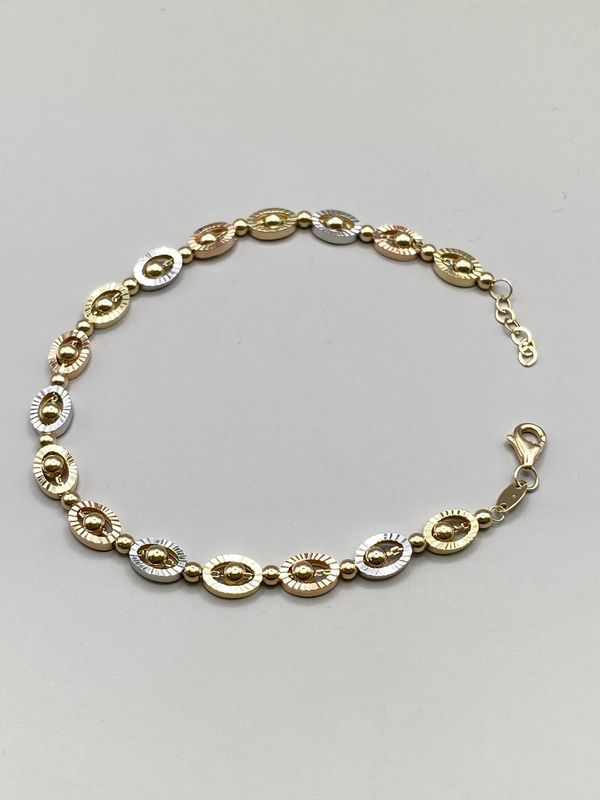 Armband Damen 3-farbig Gelbgold Weissgold Rosegold in 585 Echtgold 17cm verstellbar mit Verlängerung