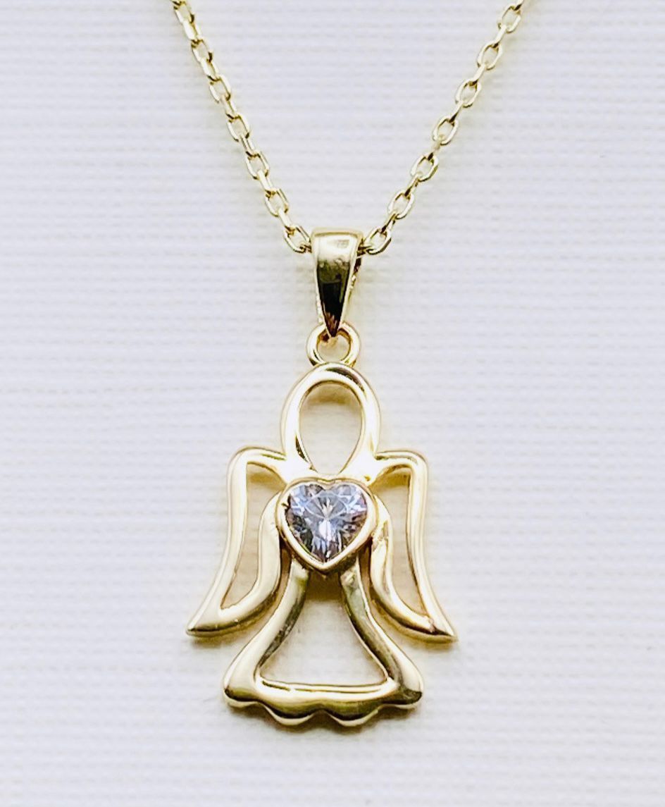 Engel Goldkette  Engelanhänger in Gold mit Kette  Zirkonia  42cm bis 45cm verstellbar 14karat / 585 Gold TON5601A75730
