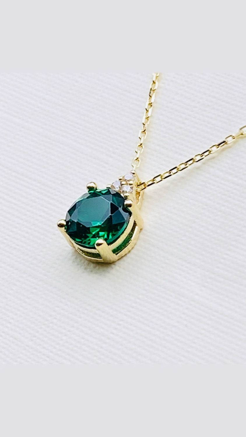 Goldkette  mit Grünem Stein Anhänger aus Zirkonia 42cm bis 45cm verstellbar 14karat / 585 Gold TON5601A76730