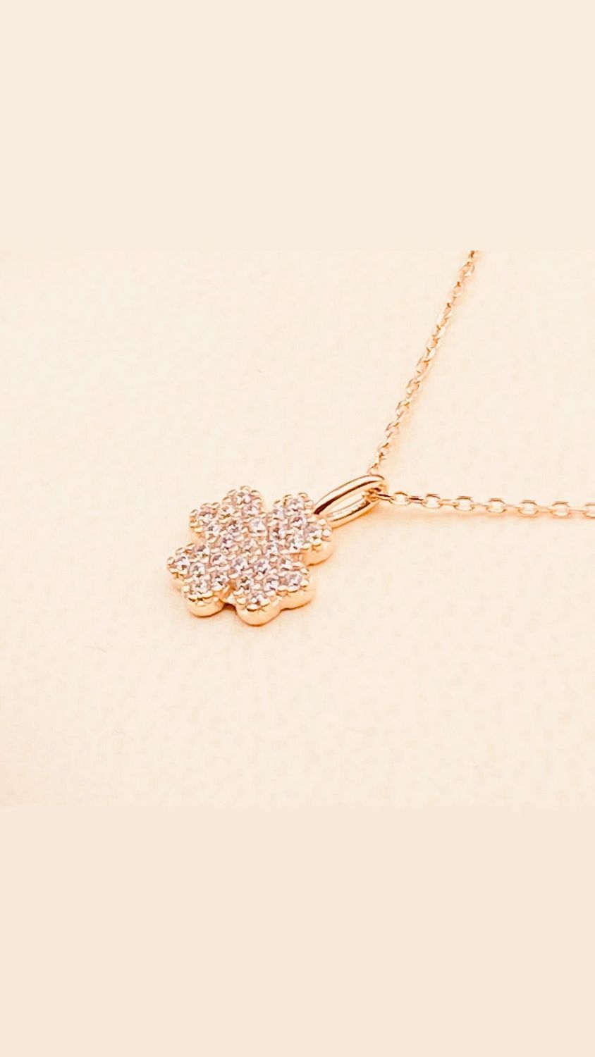 Goldkette Kleeblatt Glücksbringer in  Rosegold mit Zirkonia 42cm bis 45cm verstellbar 14karat / 585 Gold TON5601A85731