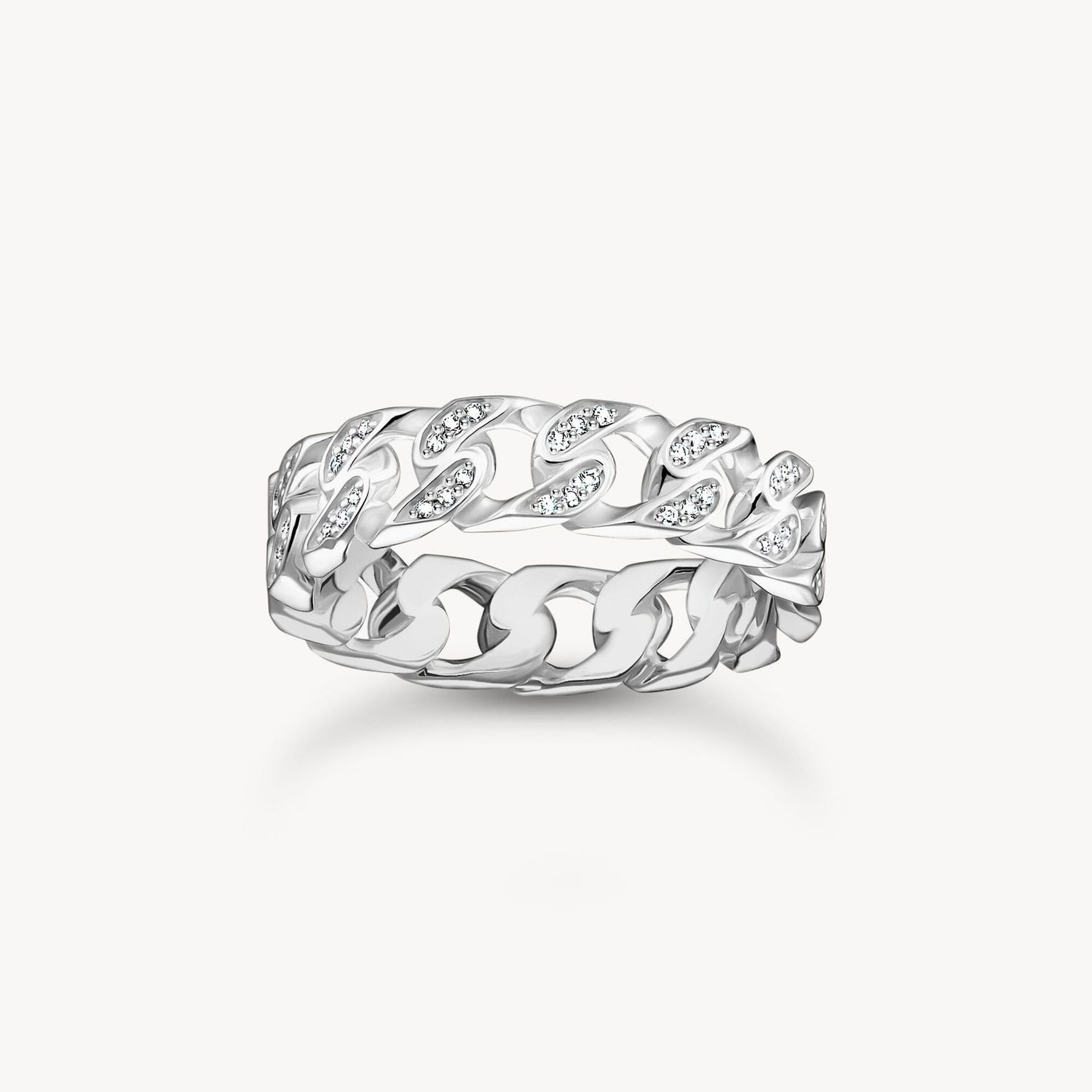Thomas Sabo Ring (56) Kettenglieder weiße Steine schmal Silber