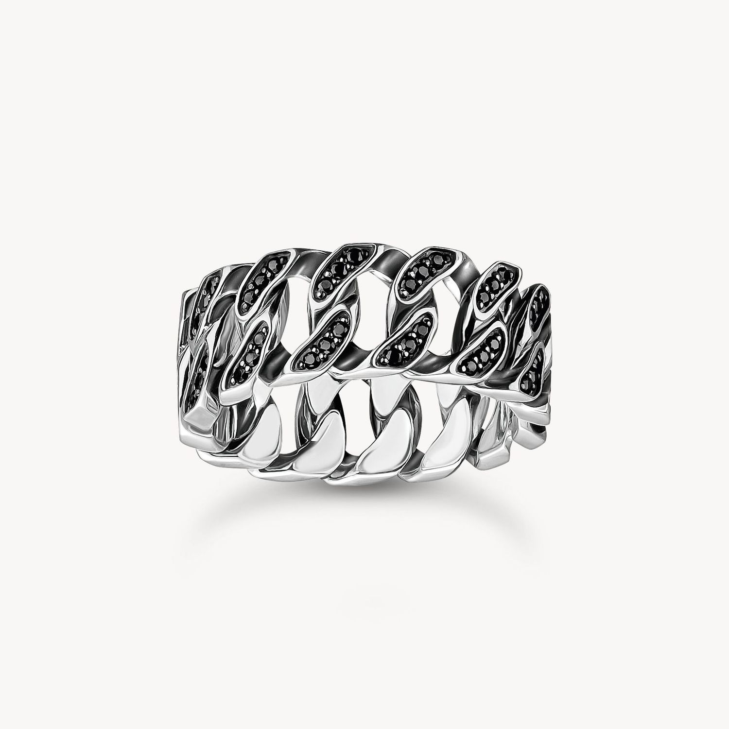Thomas Sabo Ring (62) Kettenglieder schwarze Steine breit Silber
