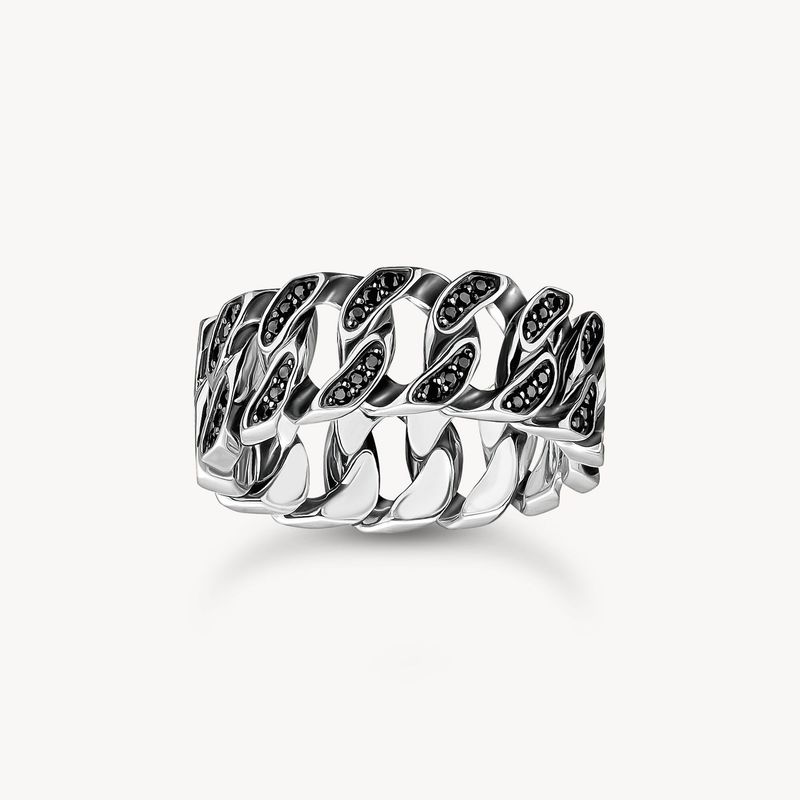 Thomas Sabo Ring (62) Kettenglieder schwarze Steine breit Silber Thomas Sabo Ring (62) Kettenglieder schwarze Steine breit Silber