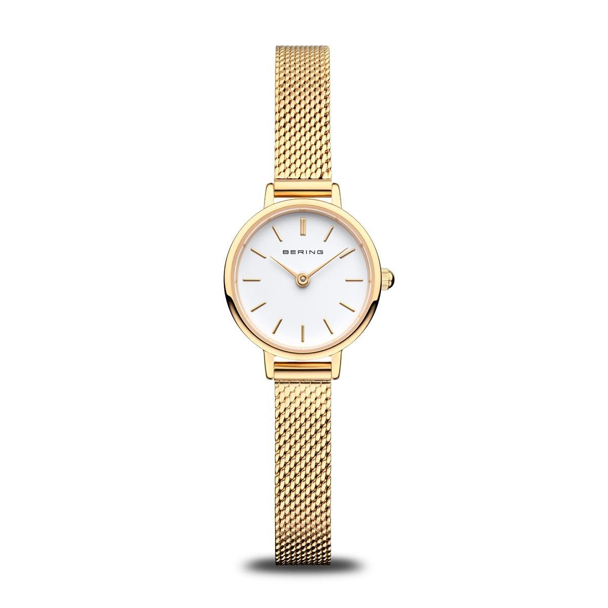 Bering goldene kleine elegante Damenuhr 11022-334 mit einem feinem Metallband