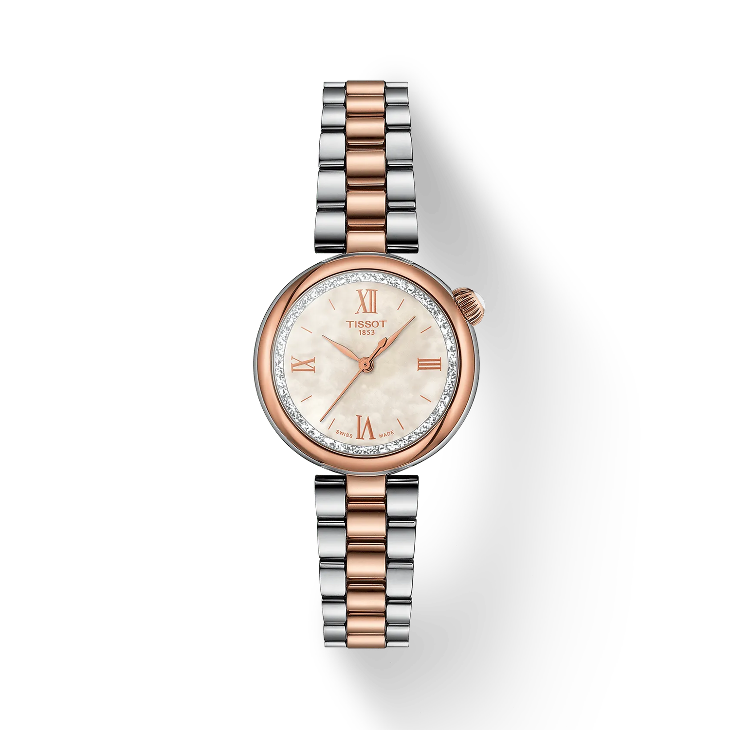 Tissot Desir kleine Damenuhr Perlmutt Ziffernblatt T1520102211800 Bicolor Silber Rosegold