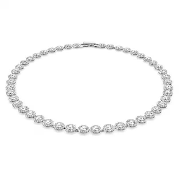 Swarovski Una Angelic Tennis Halskette Rundschliff, Mittel, Weiß, Rhodiniert