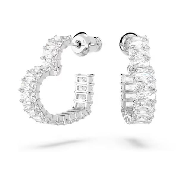 Swarovski Matrix Kreolen Baguette-Schliff, Herz, Klein, Weiß, Rhodiniert