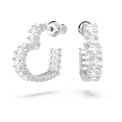 Swarovski Matrix Kreolen Baguette-Schliff, Herz, Klein, Weiß, Rhodiniert