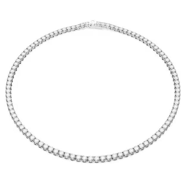 Swarovski Matrix Tennis Halskette Rundschliff, Weiß, Rhodiniert