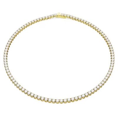 Swarovski Matrix Tennis Halskette Rundschliff, Weiß, 18k Vergoldung