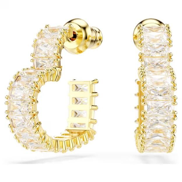 Swarovski Matrix Kreolen Baguette-Schliff, Herz, Klein, Weiß, 18k Goldbeschichtung