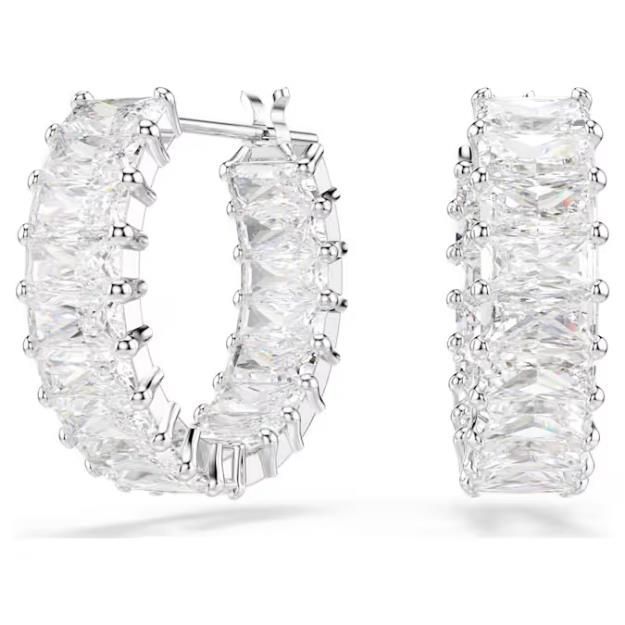 Swarovski Matrix Kreolen Baguette-Schliff, Weiß, Rhodiniert Swarovski Matrix Kreolen Baguette-Schliff, Weiß, Rhodiniert