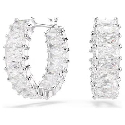 Swarovski Matrix Kreolen Baguette-Schliff, Weiß, Rhodiniert Swarovski Matrix Kreolen Baguette-Schliff, Weiß, Rhodiniert