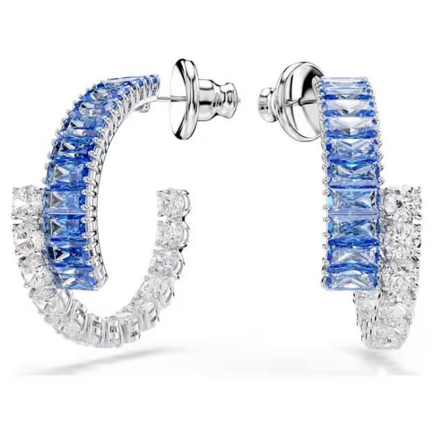 Swarovski Matrix Kreolen Verschiedene Schliffe, Blau, Rhodiniert Swarovski Matrix Kreolen Verschiedene Schliffe, Blau, Rhodiniert