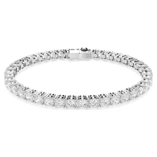 Swarovski Matrix Tennis Armband Rundschliff, Weiß, Rhodiniert