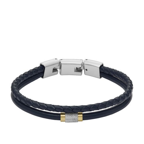 Fossil Armband Machine Knurled Texture mehrreihig Leder dunkelblau