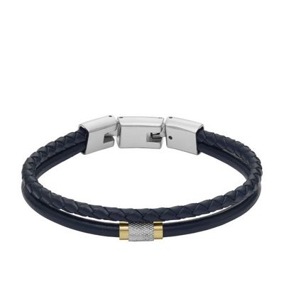 Fossil Armband Machine Knurled Texture mehrreihig Leder dunkelblau Fossil Armband Machine Knurled Texture mehrreihig Leder dunkelblau