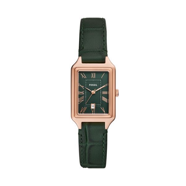 Fossil Uhr Raquel 3-Zeiger-Werk Datum LiteHide™-Leder Krokoprägung grün