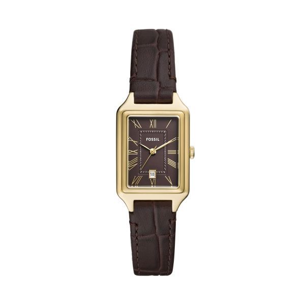 Fossil Uhr Raquel 3-Zeiger-Werk Datum LiteHide™-Leder Krokoprägung braun