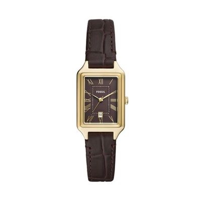 Fossil Uhr Raquel 3-Zeiger-Werk Datum LiteHide™-Leder Krokoprägung braun