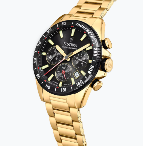 Festina Herrenuhr TIMELESS Chronograph F20634/5  Gold, Edelstahl Armband