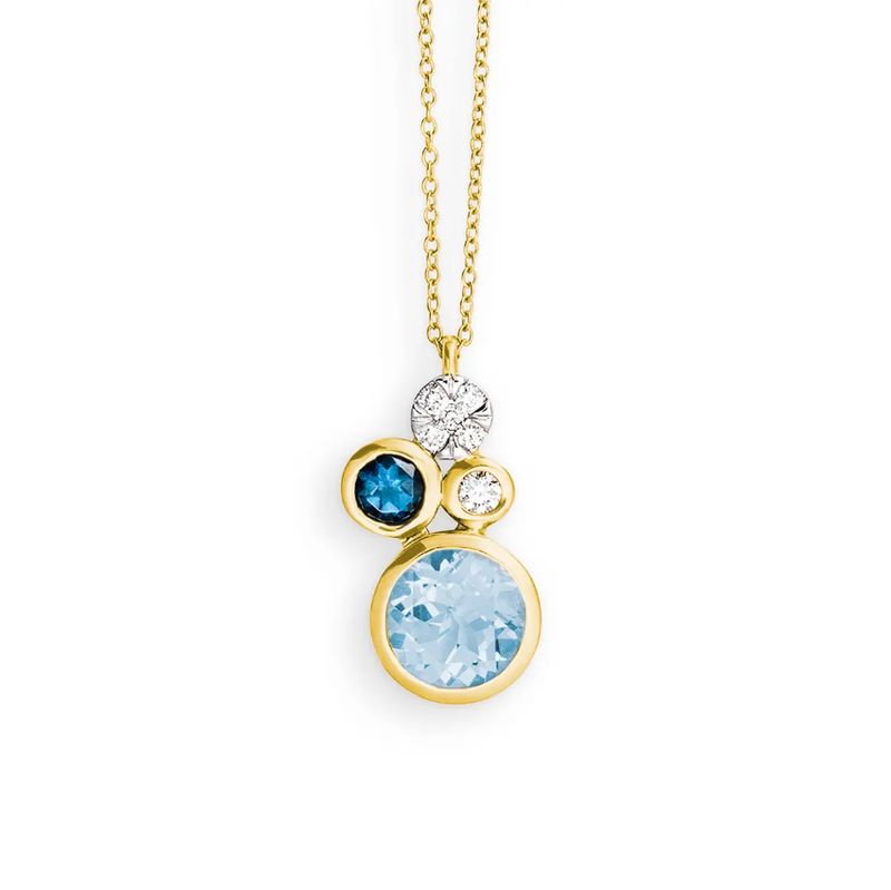 Collier Gelbgold 585 · Topas beh. 1,70ct · Topas London Blue 0,20ct · Brillant 0,09ct H/SI · 42 cm Collier Gelbgold 585 · Topas beh. 1,70ct · Topas London Blue 0,20ct · Brillant 0,09ct H/SI · 42 cm