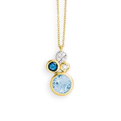 Collier Gelbgold 585 · Topas beh. 1,70ct · Topas London Blue 0,20ct · Brillant 0,09ct H/SI · 42 cm