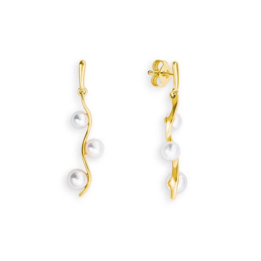 Pendel Ohrstecker Gelbgold 585 · Süßwasserperle · 33 mm