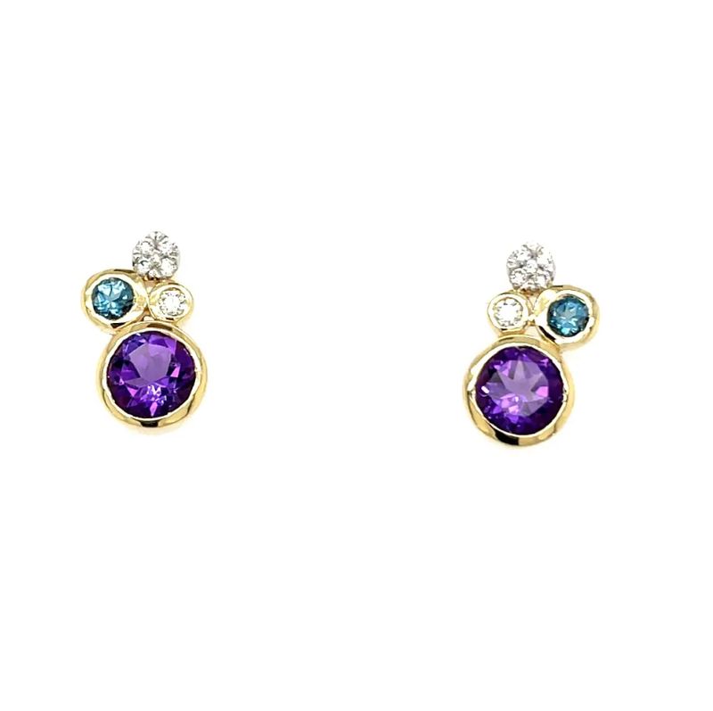 Ohrstecker · Gelbgold 585 · Amethyst 1,54ct · Topas London Blue 0,30ct · Brillant 0,12ct H/SI Ohrstecker · Gelbgold 585 · Amethyst 1,54ct · Topas London Blue 0,30ct · Brillant 0,12ct H/SI