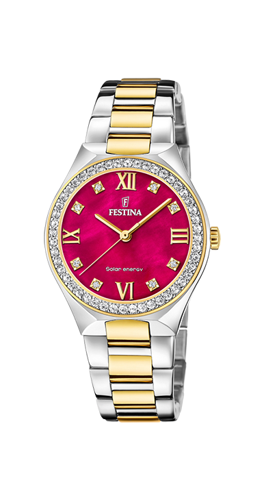 Festina F20659/3 Damen Uhr SOLAR ENERGY Edelstahl Bicolor Rot