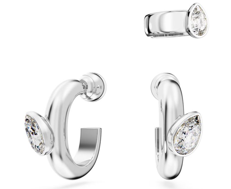 Swarovski Dextera Creolen mit Ohrspange 5671192 Set (3), Tropfenschliff, Weiß, Rhodiniert