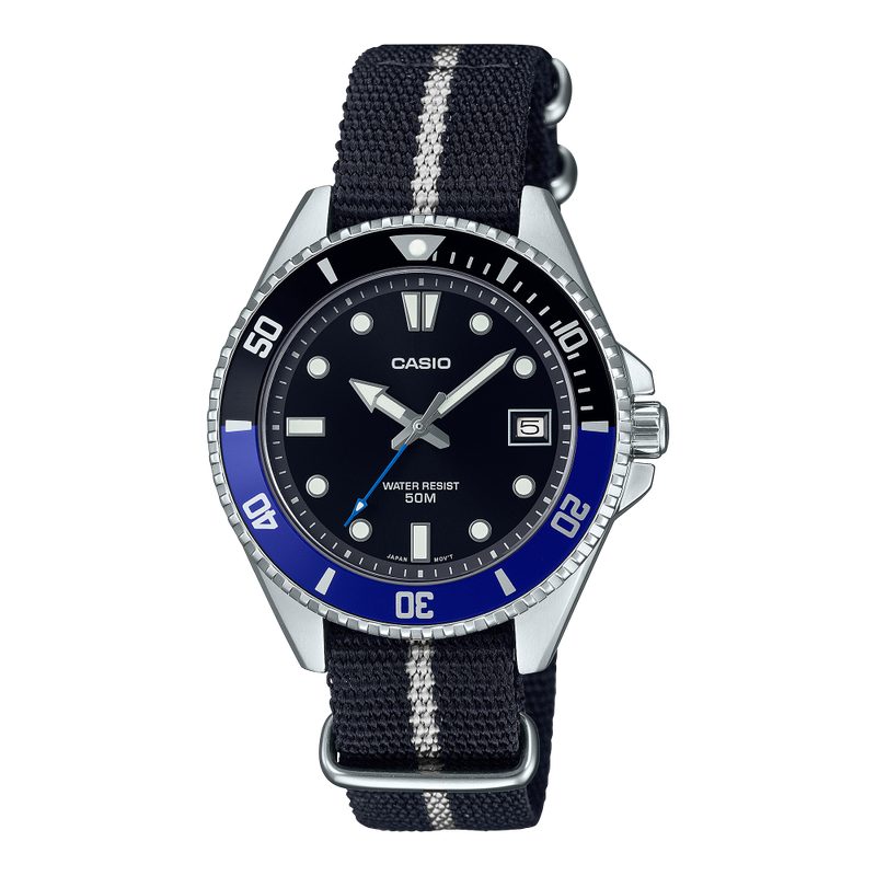 Casio Herrenuhr MDV-10C-1A2VEF Stoffband Schwarz Blau
