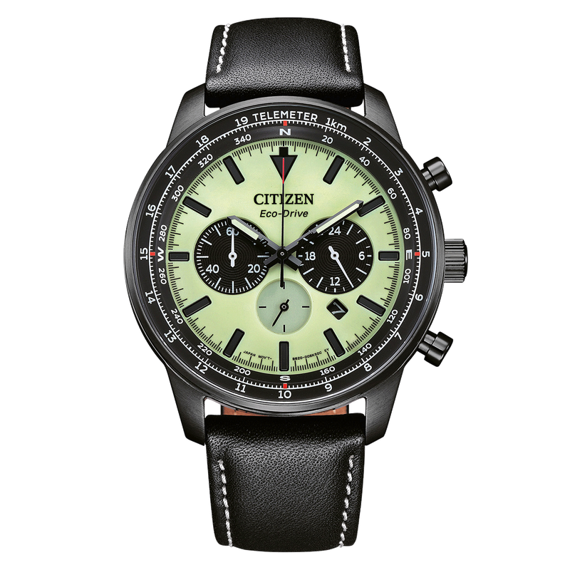 Citizen Herrenuhr Eco-Drive Analog Chronograph Leder Grün