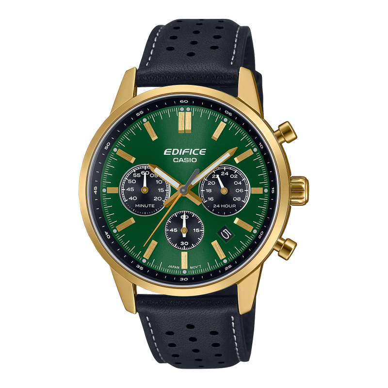 Casio Edifice Herrenuhr EFR-575CL-3AEF Leder Schwarz Grün