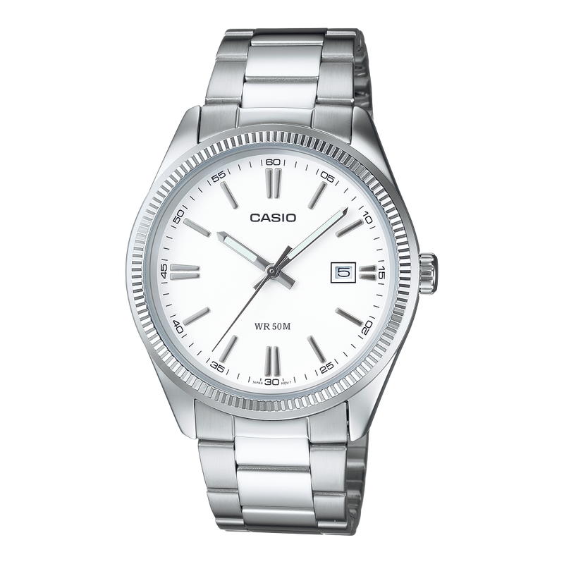 Casio Herrenuhr MTP-1302PD-7A1VEF Edelstahl Weiss/Silber