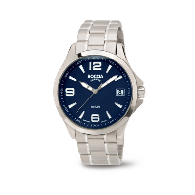Boccia Herrenuhr Sport Reintitan Blau Datum Schraubkrone 10bar