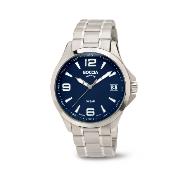 Boccia Herrenuhr Sport Reintitan Blau Datum Schraubkrone 10bar