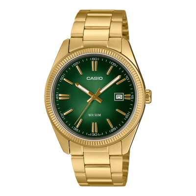 Casio Herrenuhr MTP-1302PGC-3AVEF Edelstahl Gold Grün