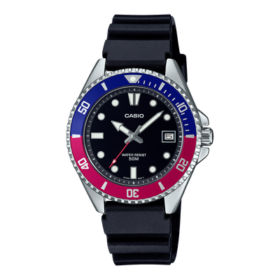 Casio Herrenuhr MDV-10-1A2VEF  Resin Band Schwarz Blau/Rot