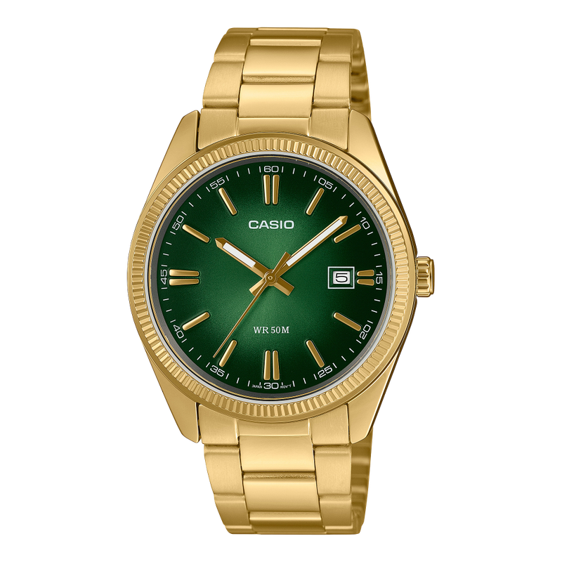 Casio Herrenuhr MTP-1302PGC-3AVEF Edelstahl Gold Grün