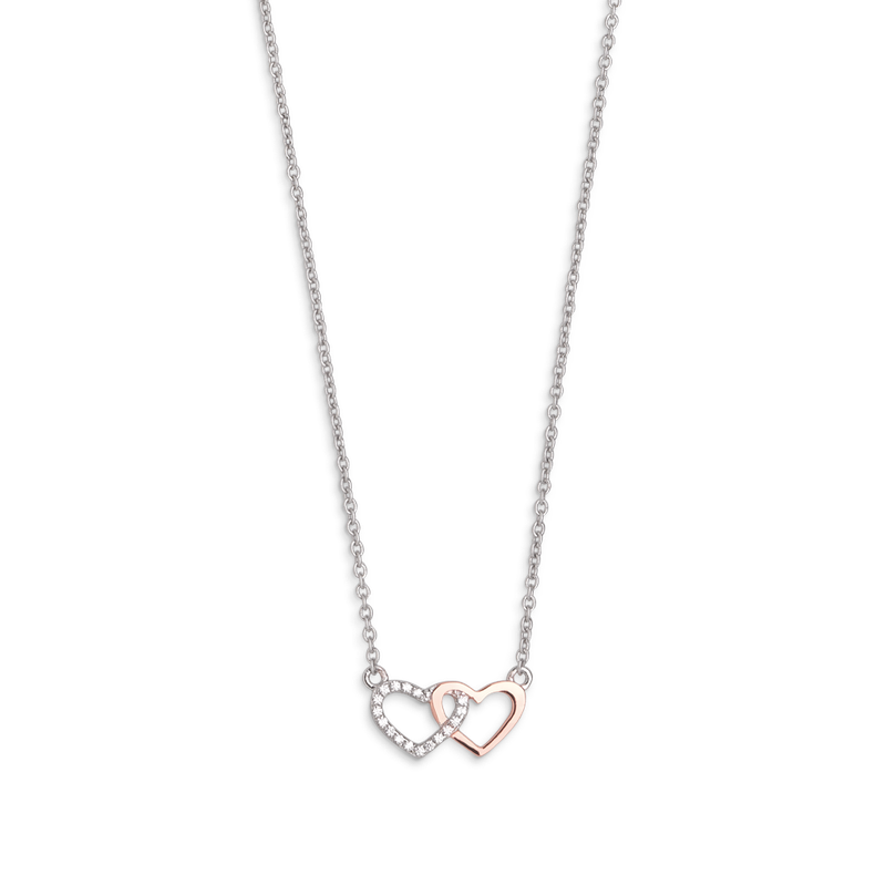 Xenox Kette LOVE STORY Herzen Silber bicolor