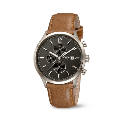 Boccia Herrenuhr Sport Chronograph Titan Leder Braun/Schwarz