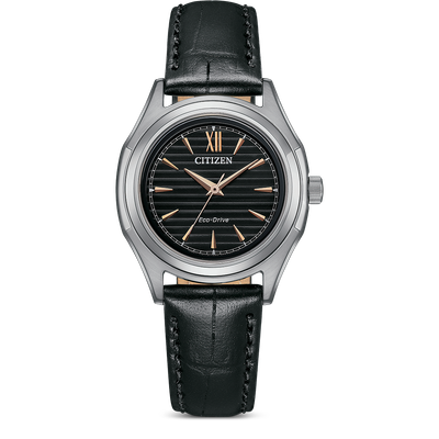 Citizen Damenuhr Eco-Drive Leder Schwarz Roségold