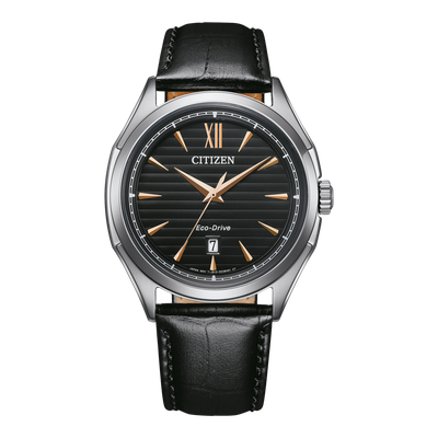 Citizen Herrenuhr AW1750-18E Eco-Drive Schwarz Roségold mit Schwarzem Lederband