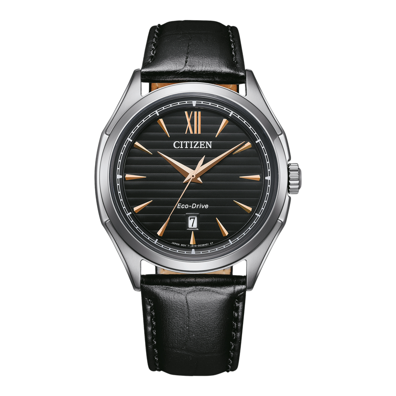 Citizen Herrenuhr AW1750-18E Eco-Drive Schwarz Roségold mit Schwarzem Lederband