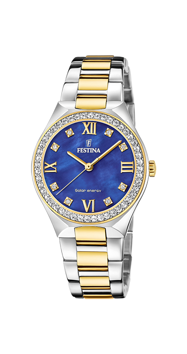 Festina F20659/2 Damen Uhr SOLAR ENERGY Edelstahl Bicolor Blau