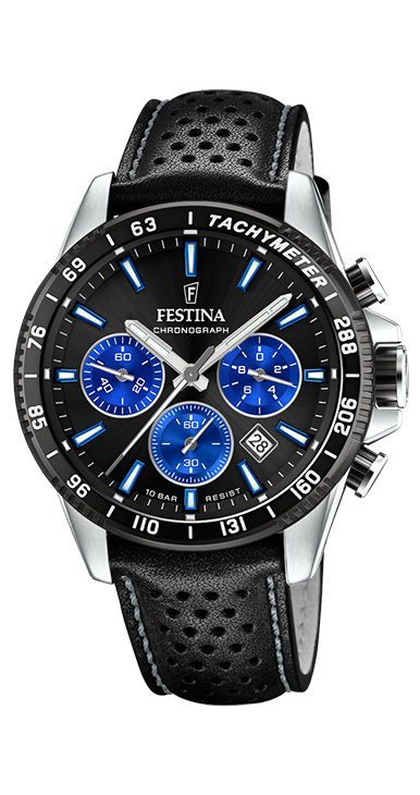 Festina F20561/6  Herren Uhr TIMELESS CHRONO Leder Armband Schwarz